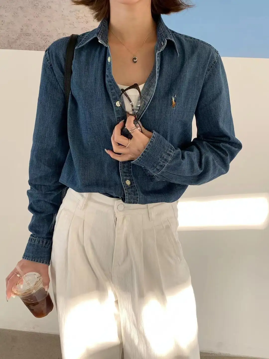 Embroidered Logo Washed Denim Shirt D17523701 — view 7