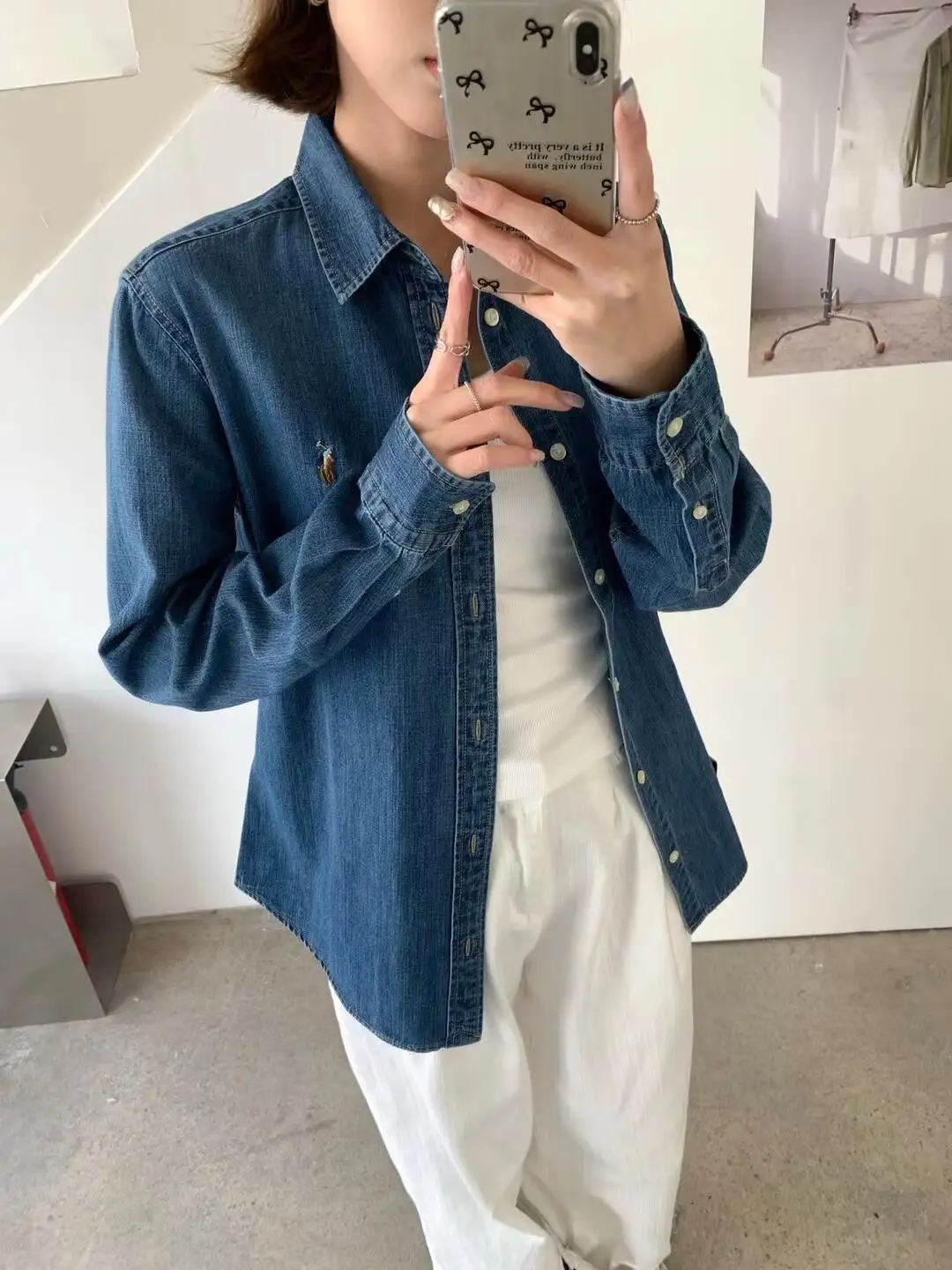 Embroidered Logo Washed Denim Shirt D17523701 — view 9