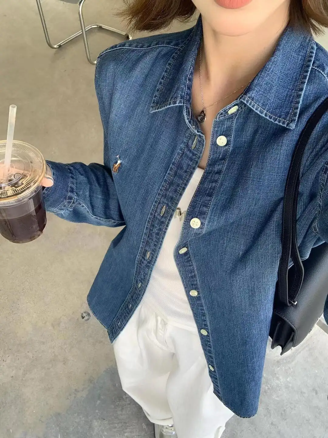 Embroidered Logo Washed Denim Shirt D17523701 — view 10