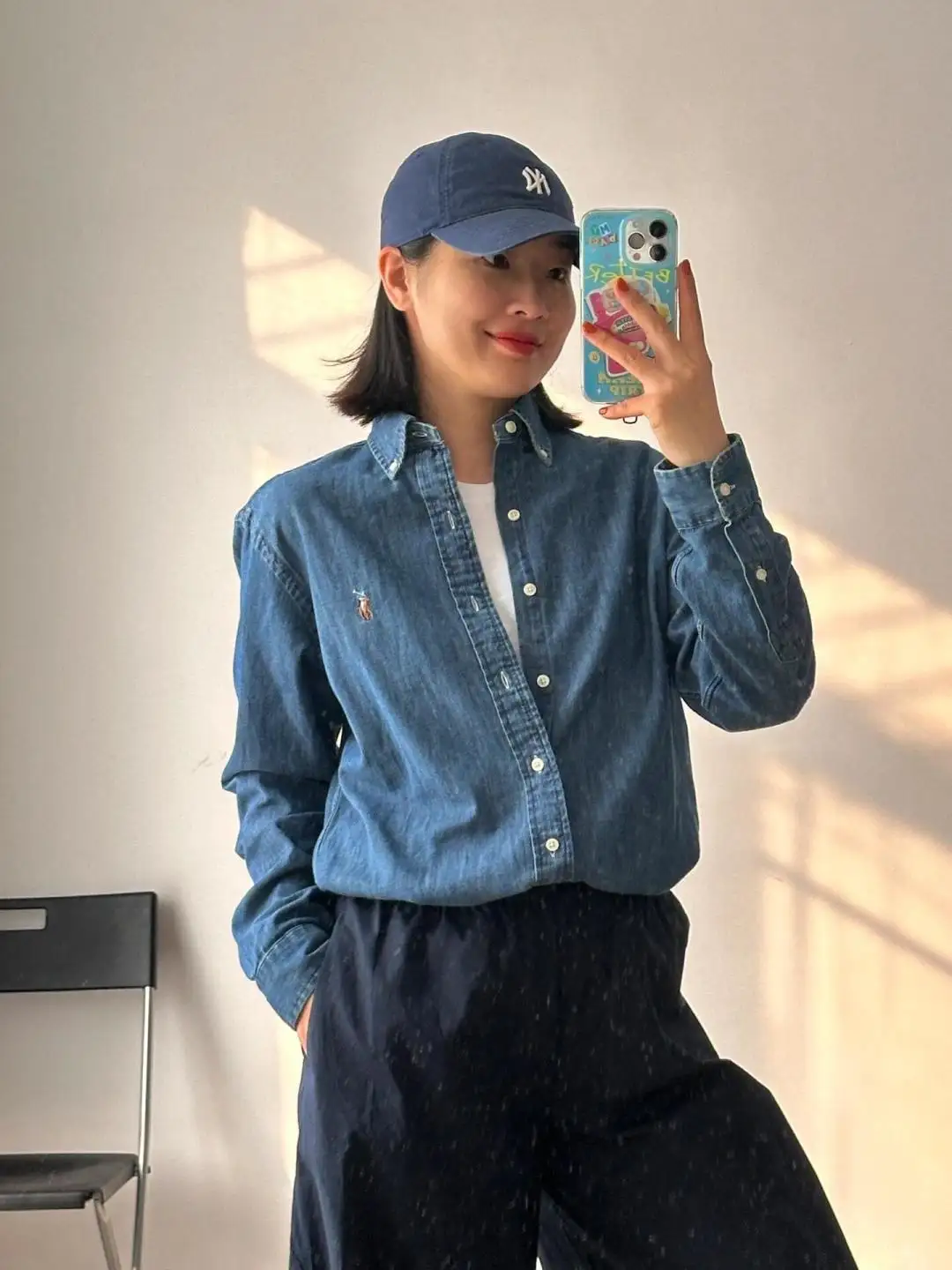 Embroidered Logo Washed Denim Shirt D17523701 — view 38