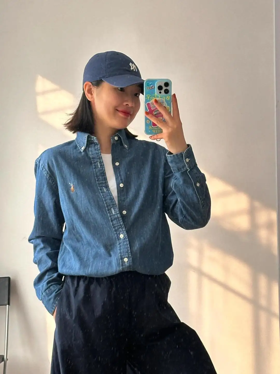 Embroidered Logo Washed Denim Shirt D17523701 — view 40