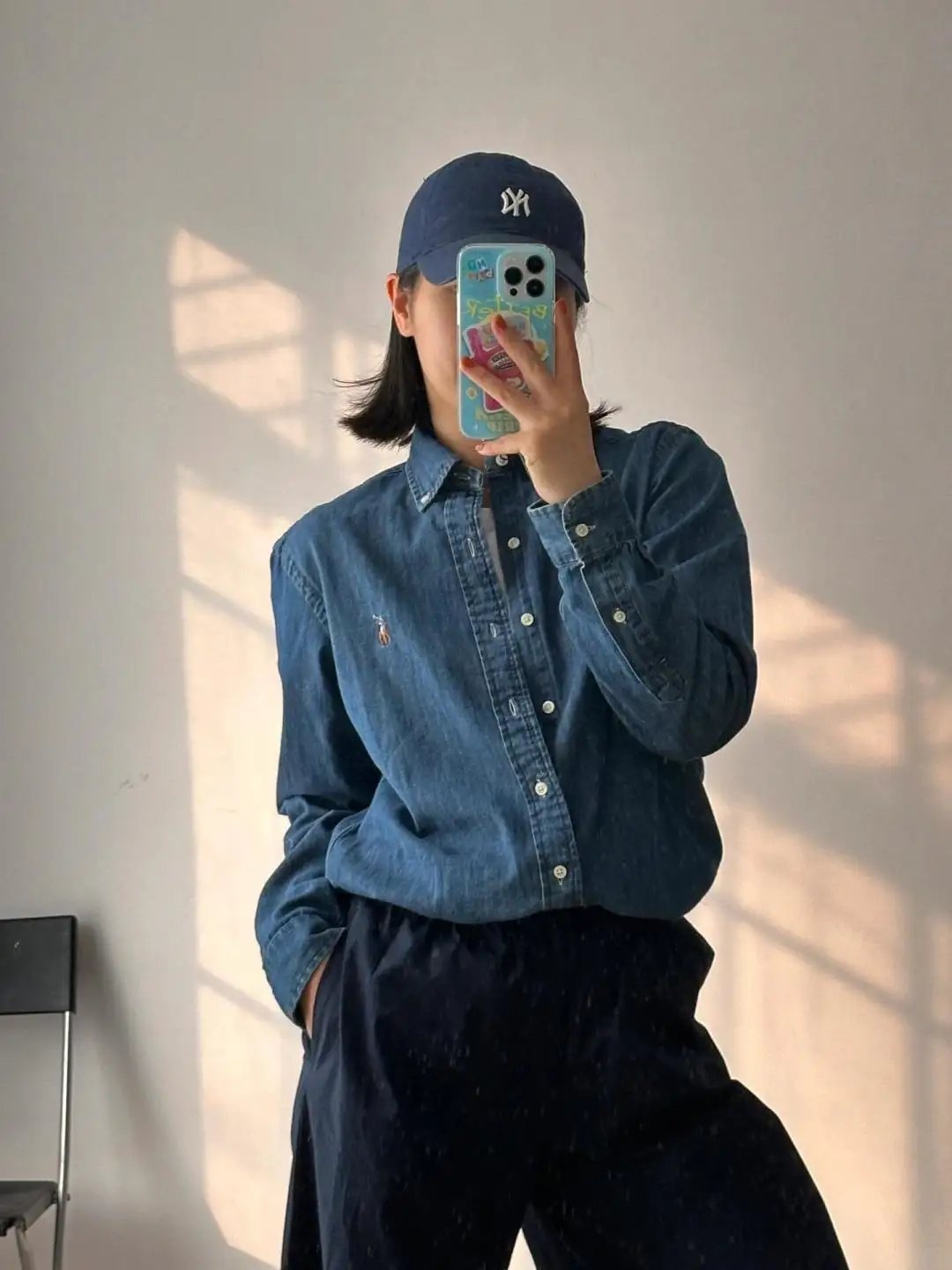 Embroidered Logo Washed Denim Shirt D17523701 — view 43