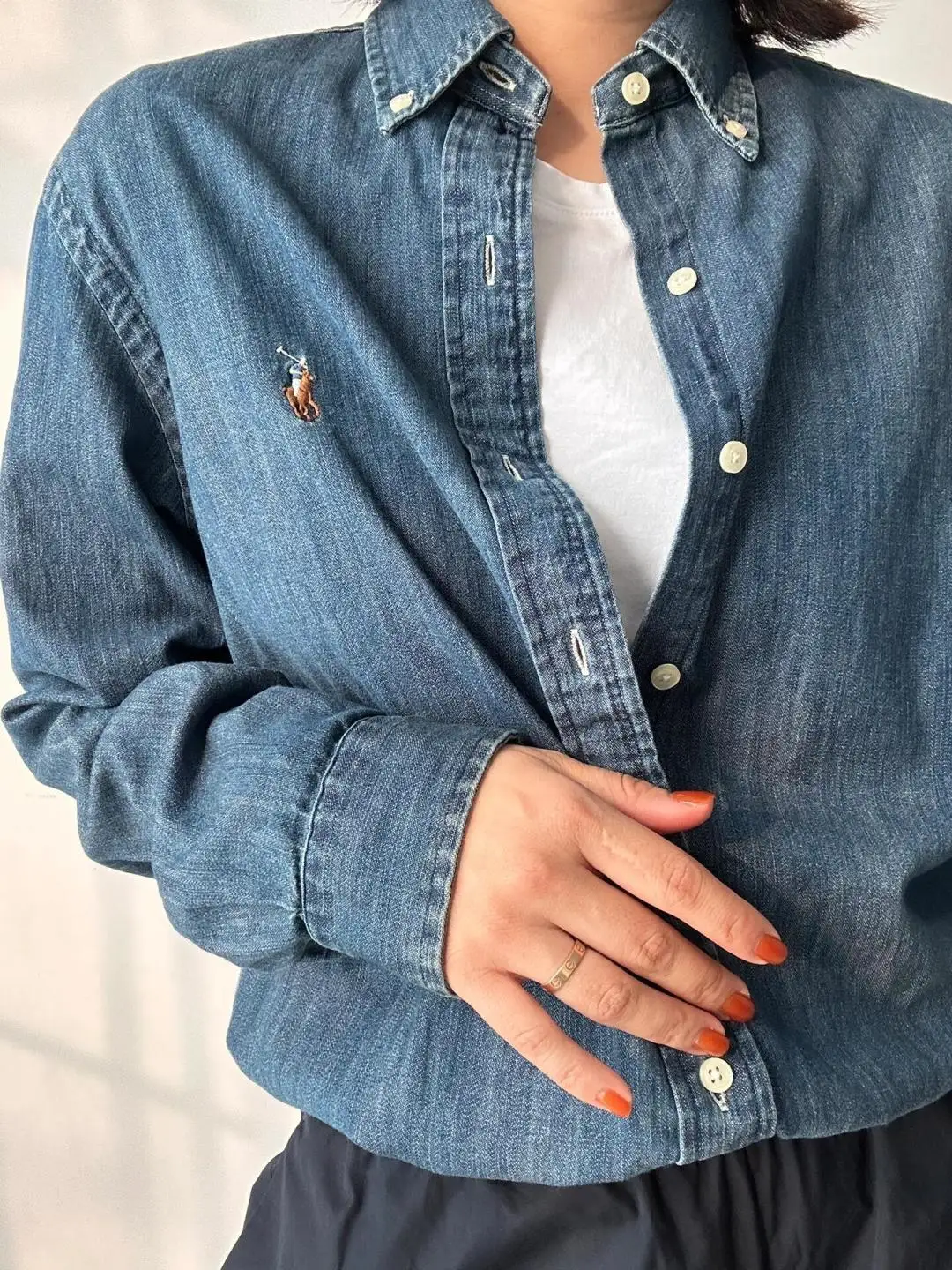 Embroidered Logo Washed Denim Shirt D17523701 — view 44
