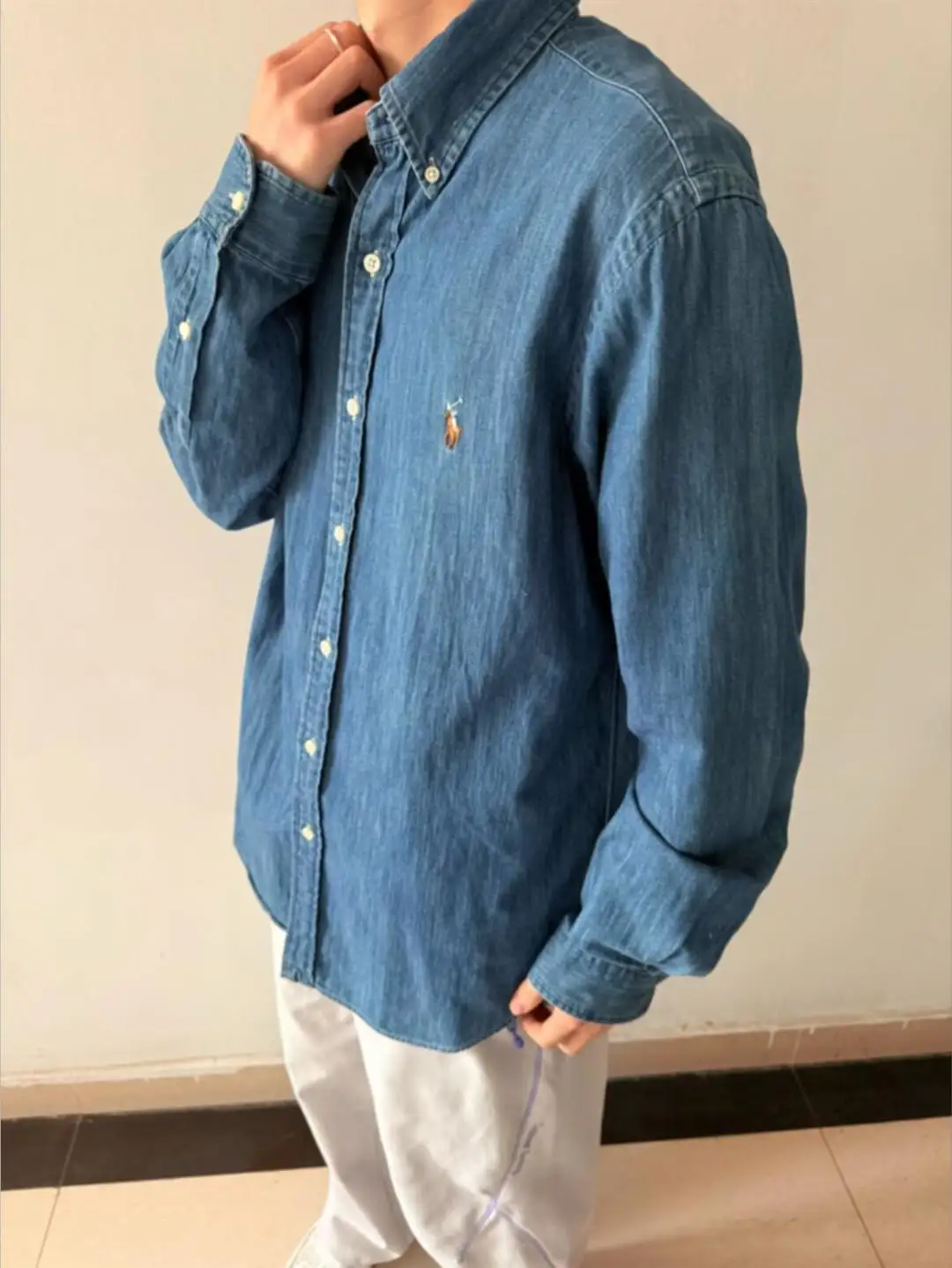 Embroidered Logo Washed Denim Shirt D17523701 — view 46