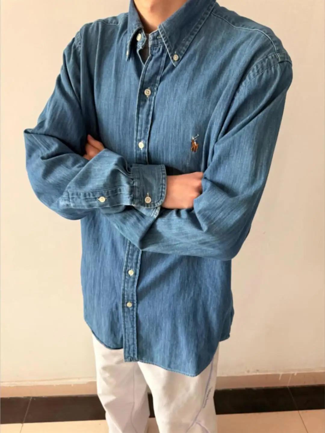 Embroidered Logo Washed Denim Shirt D17523701 — view 47