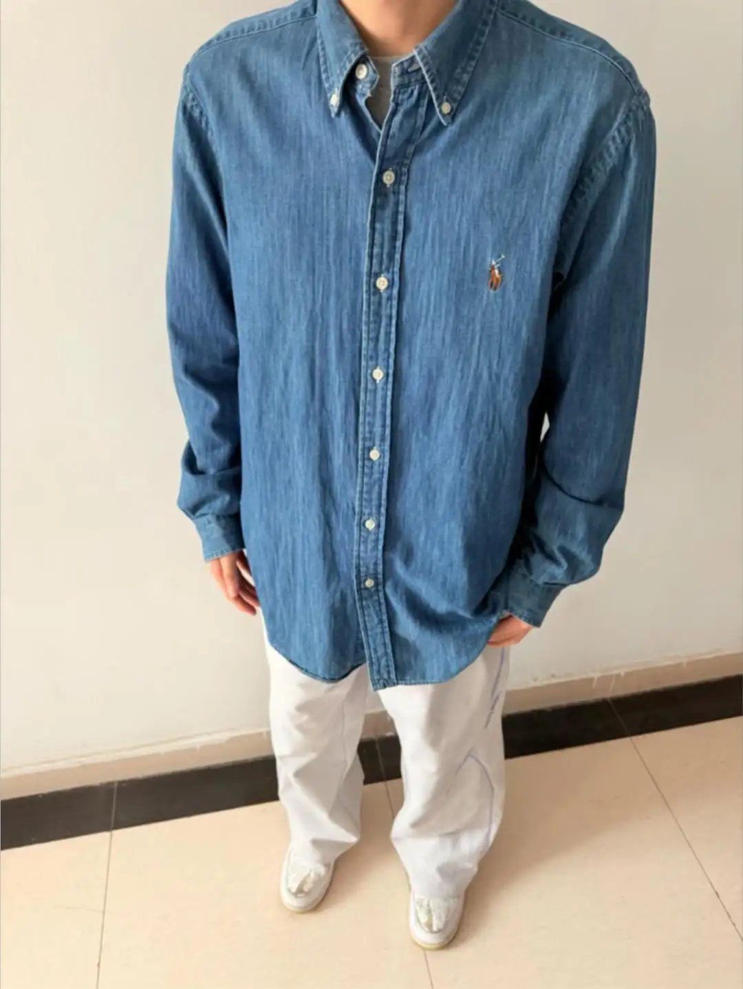 Embroidered Logo Washed Denim Shirt D17523701 — view 48