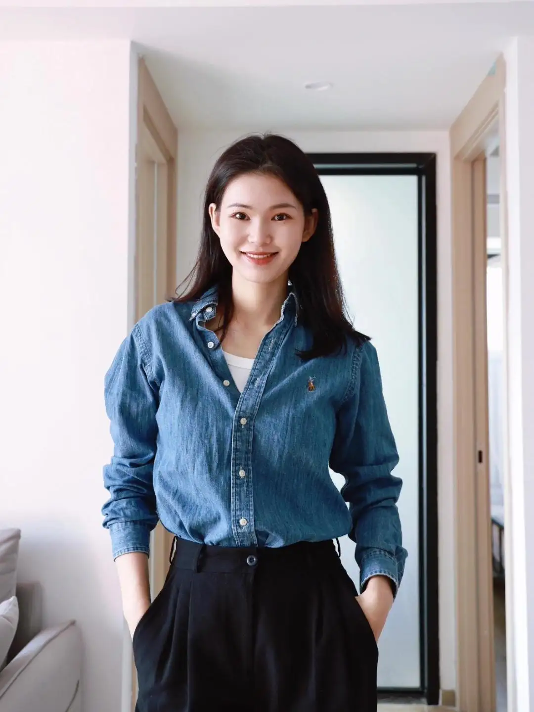 Embroidered Logo Washed Denim Shirt D17523701 — view 51