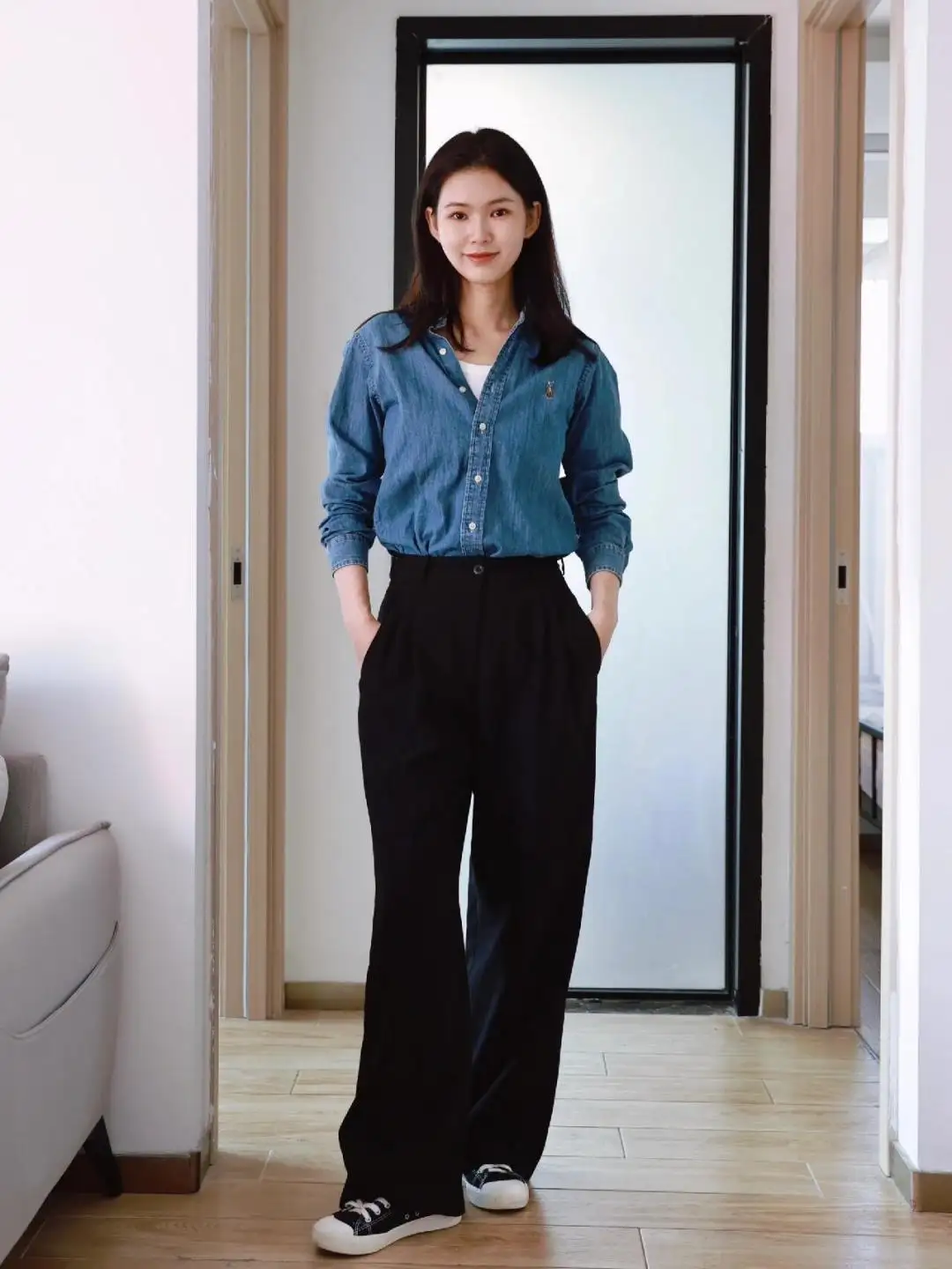 Embroidered Logo Washed Denim Shirt D17523701 — view 54