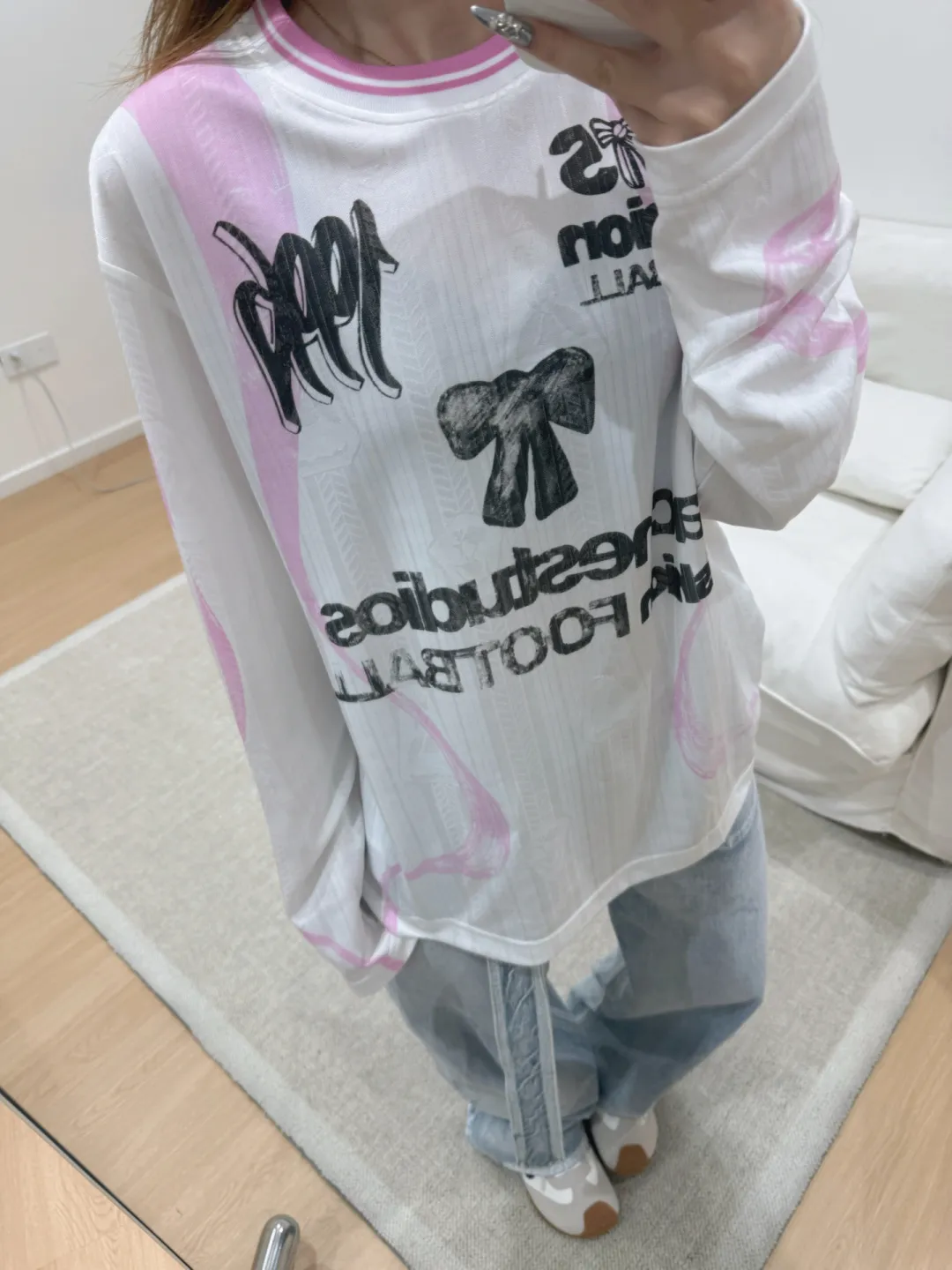Bow Graphic Jacquard Football Jersey D15023707 — view 41