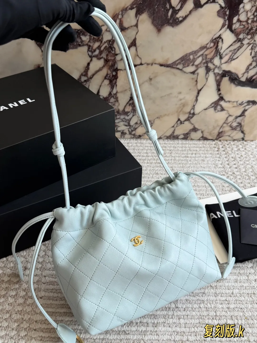 Quilted Lambskin Drawstring Bucket Bag D34018086 — view 4