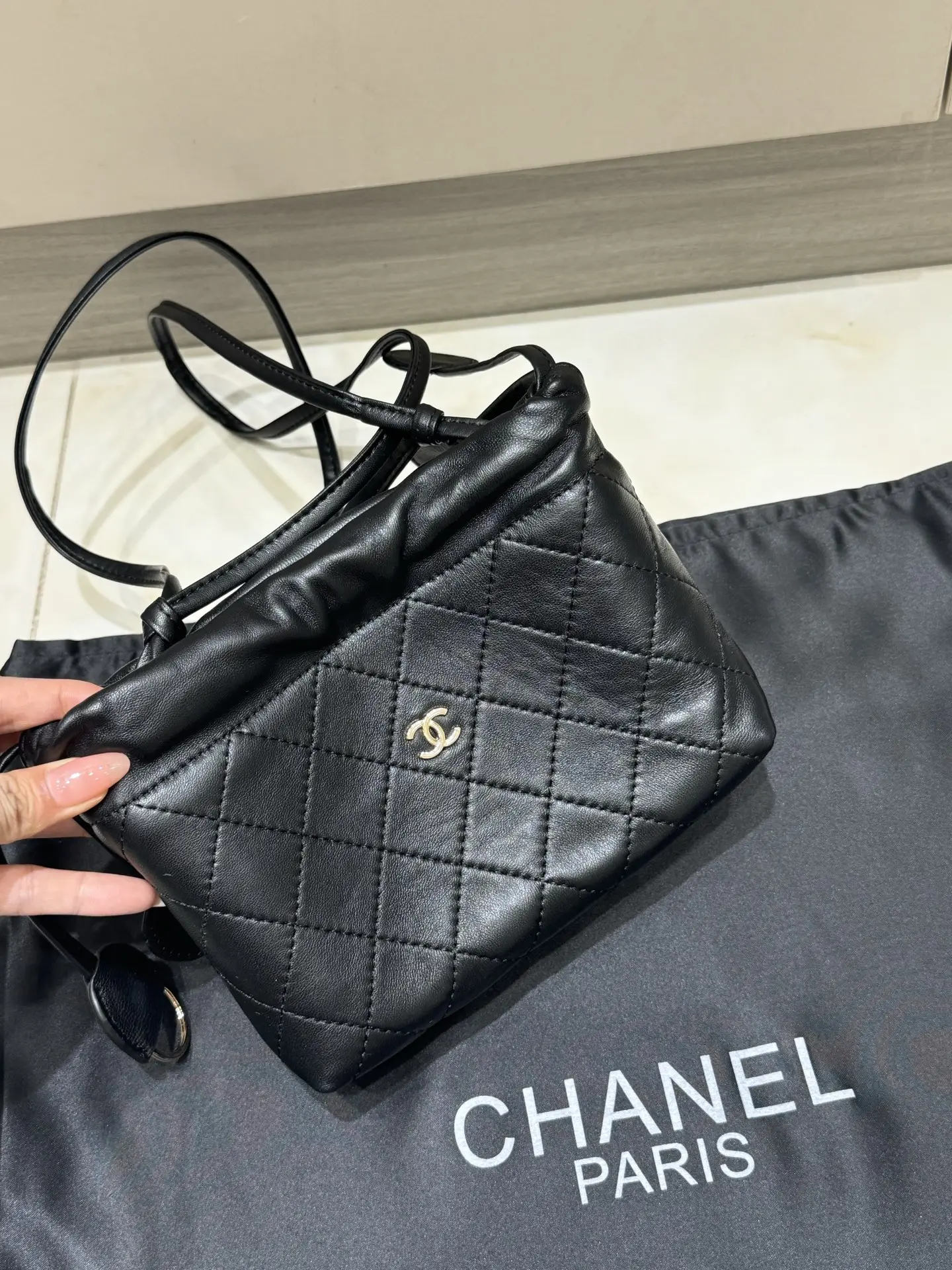 Chanel Drawstring Quilted Lambskin Bucket Bag D37018278