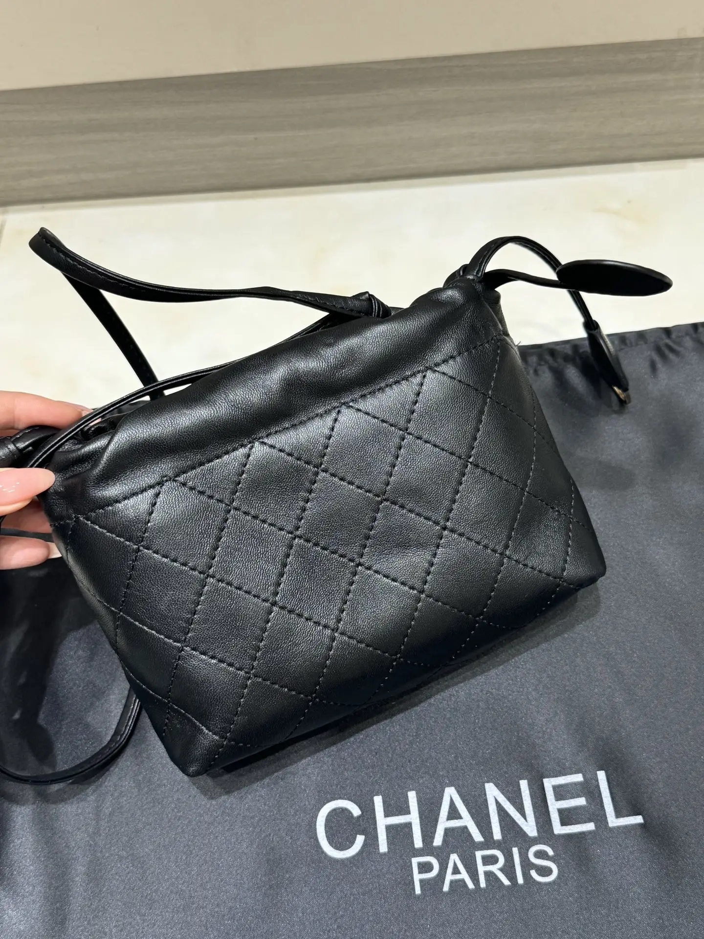 Chanel Drawstring Quilted Lambskin Bucket Bag D37018278 — view 3