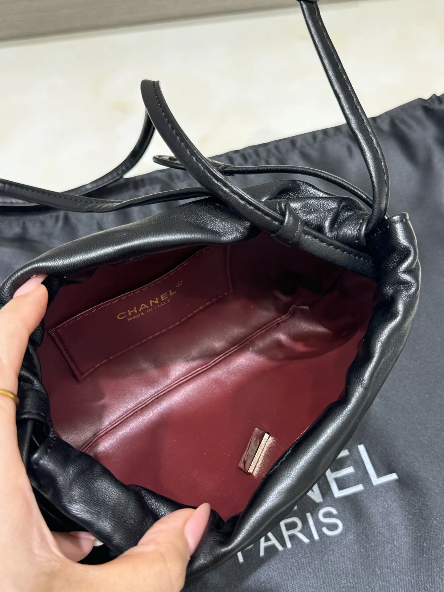 Chanel Drawstring Quilted Lambskin Bucket Bag D37018278 — view 4