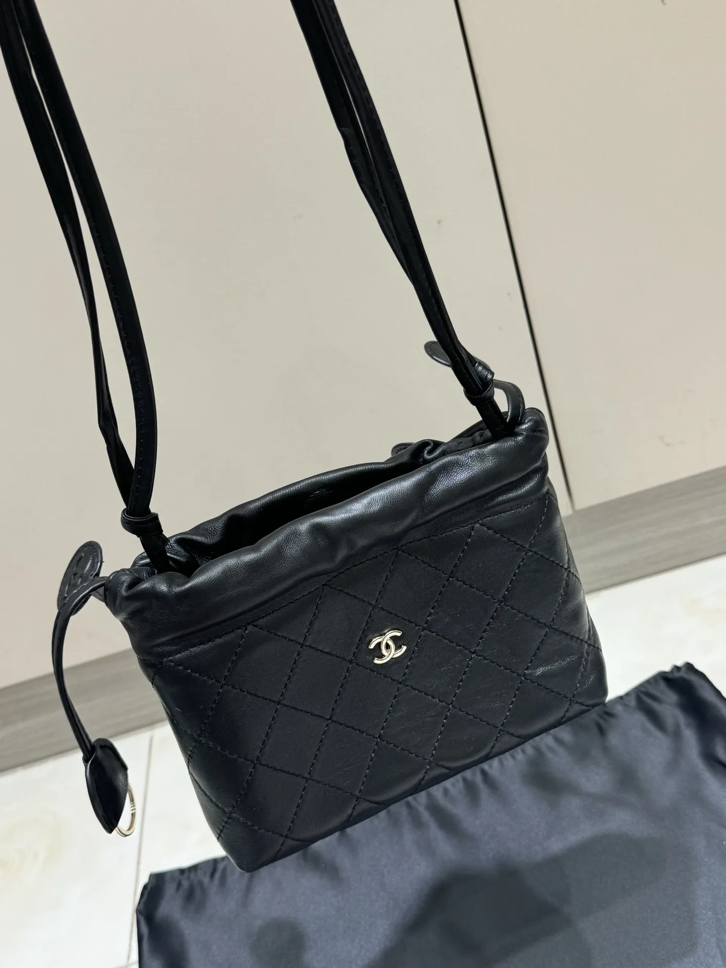 Chanel Drawstring Quilted Lambskin Bucket Bag D37018278 — view 5