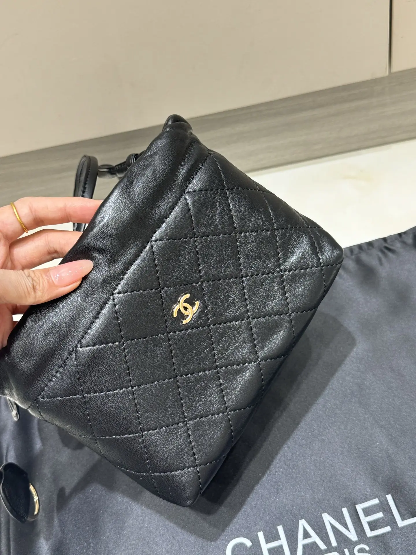 Chanel Drawstring Quilted Lambskin Bucket Bag D37018278 — view 7