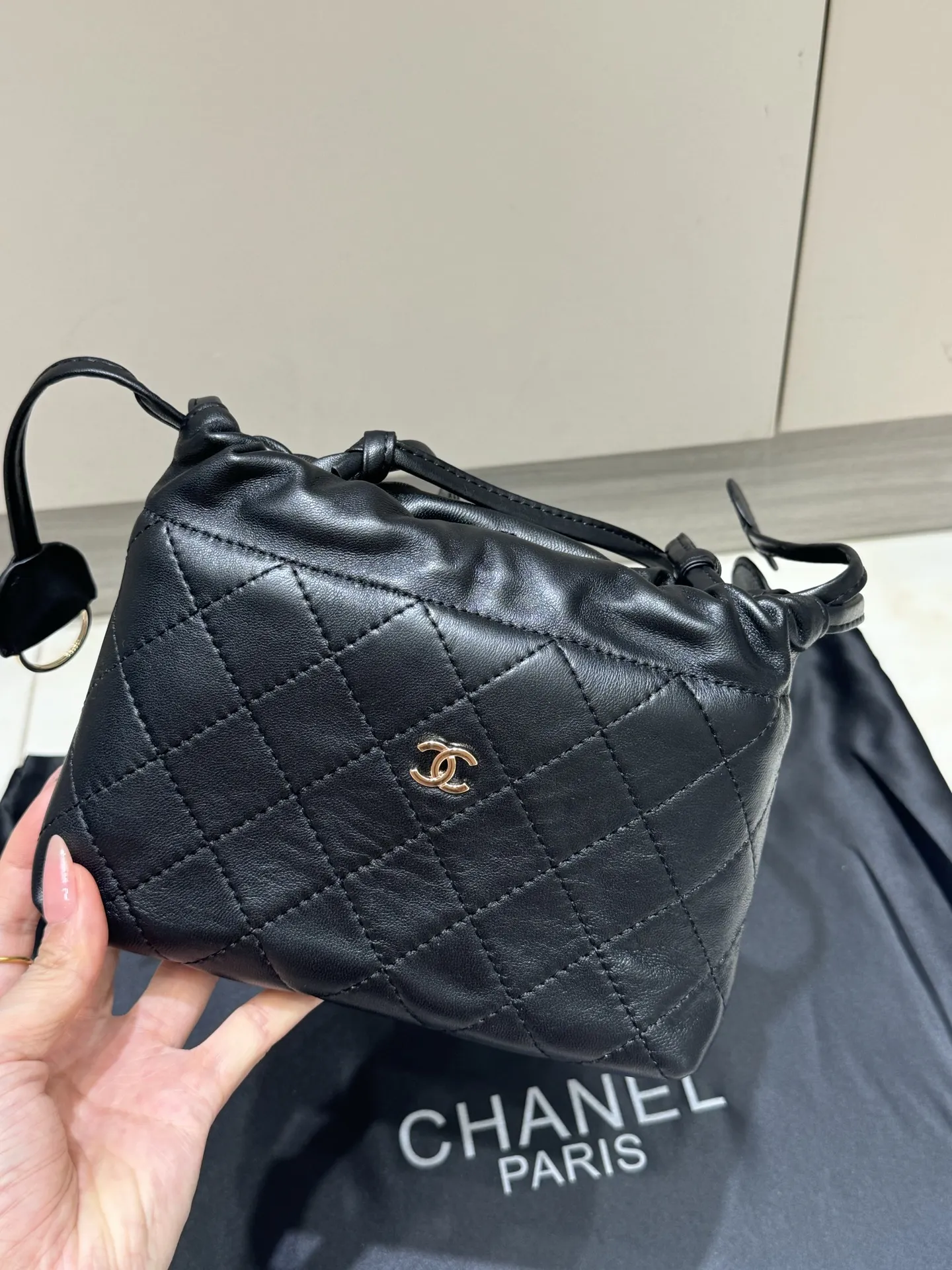 Chanel Drawstring Quilted Lambskin Bucket Bag D37018278 — view 9