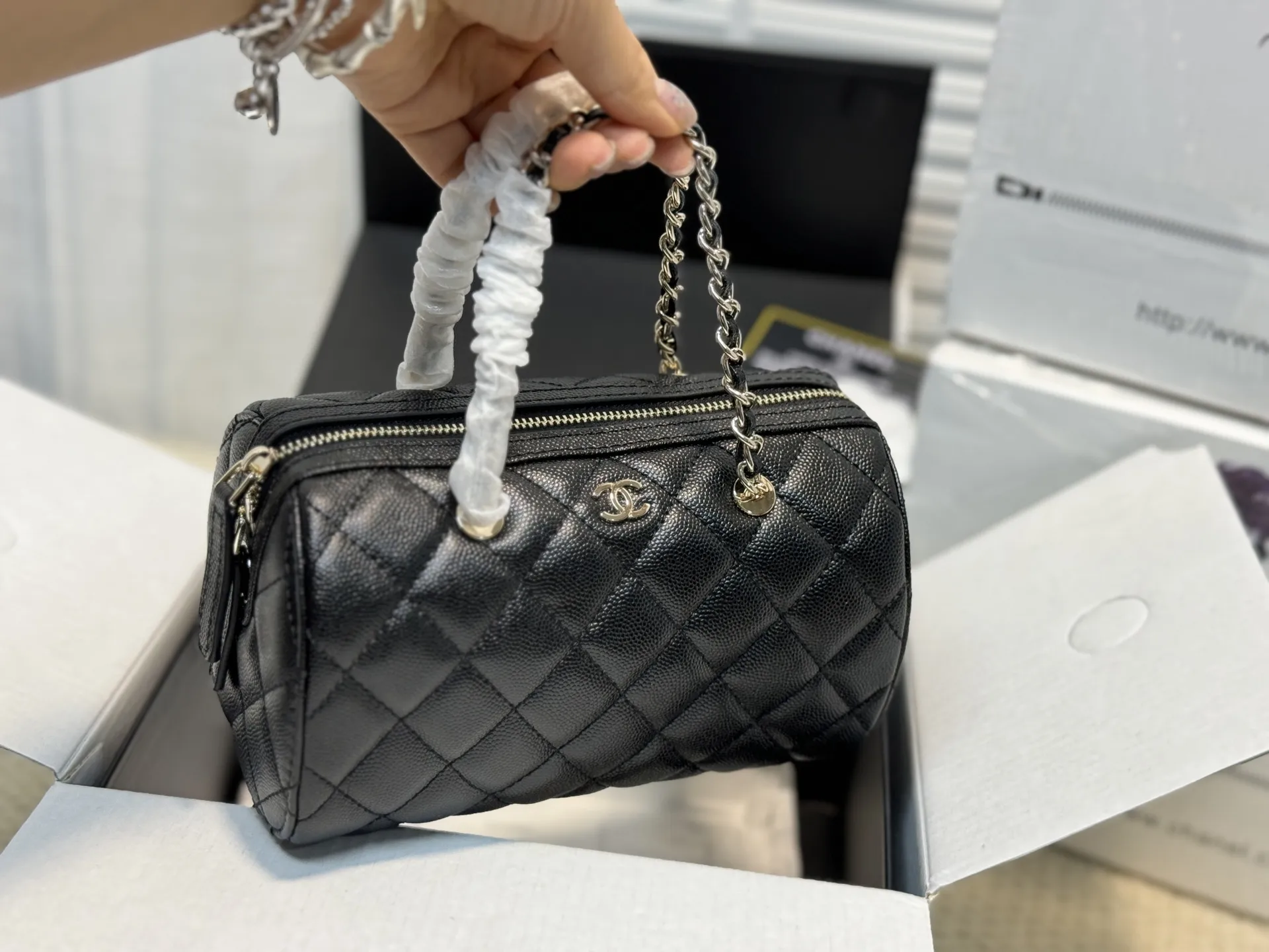 Chanel Quilted Grained Leather Bowling Bag D43017866