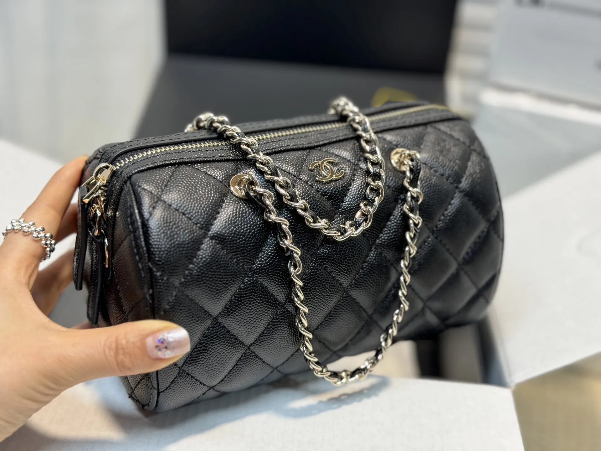 Chanel Quilted Grained Leather Bowling Bag D43017866 — view 3