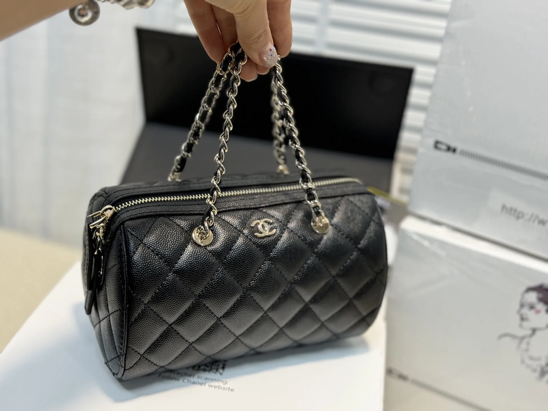 Chanel Quilted Grained Leather Bowling Bag D43017866 — view 4