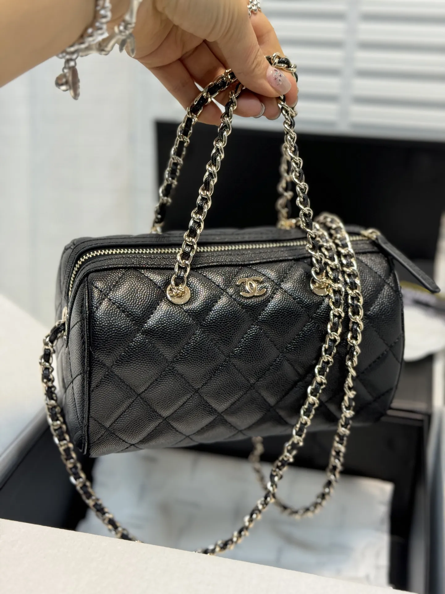 Chanel Quilted Grained Leather Bowling Bag D43017866 — view 6