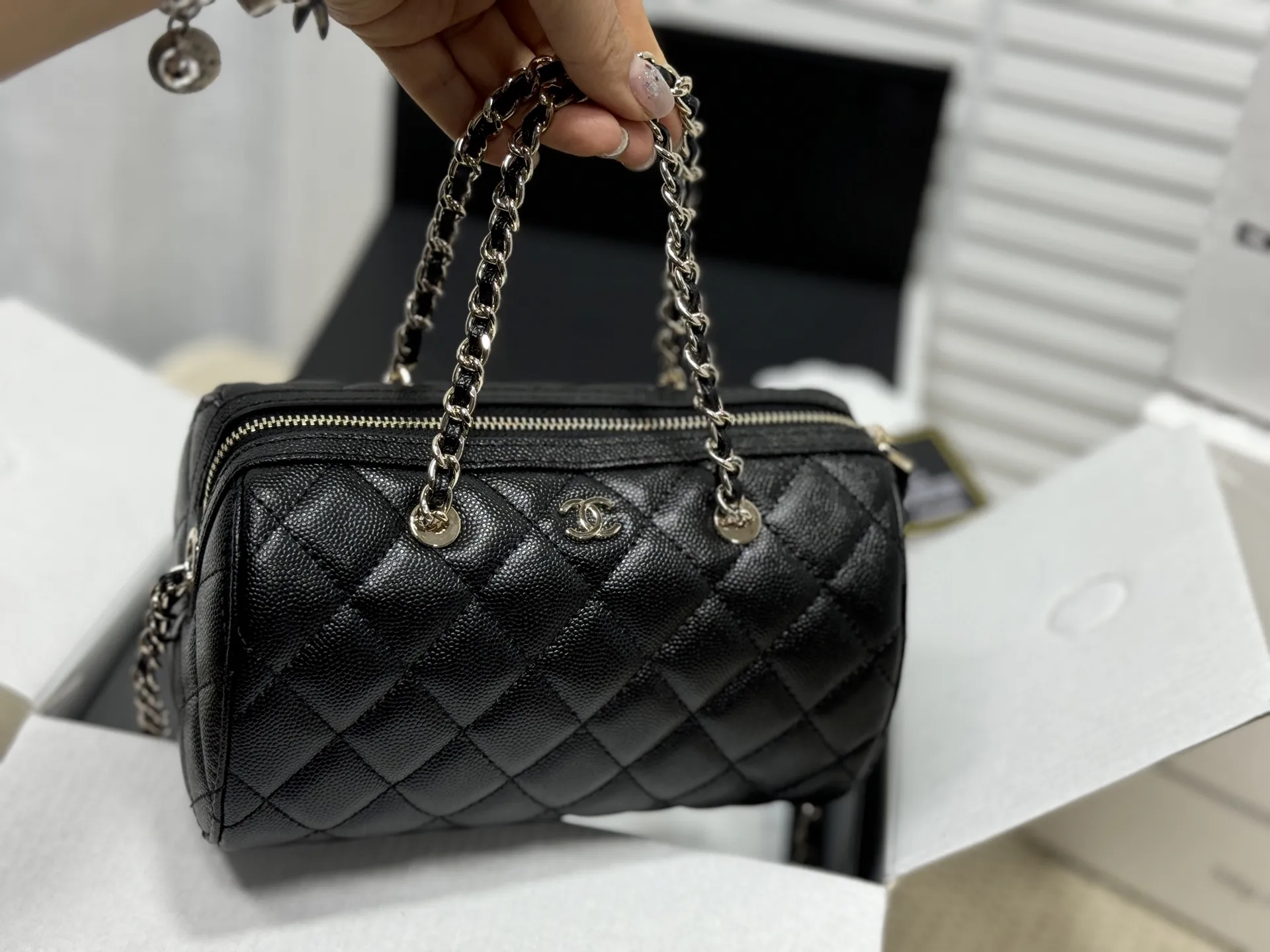 Chanel Quilted Grained Leather Bowling Bag D43017866 — view 8