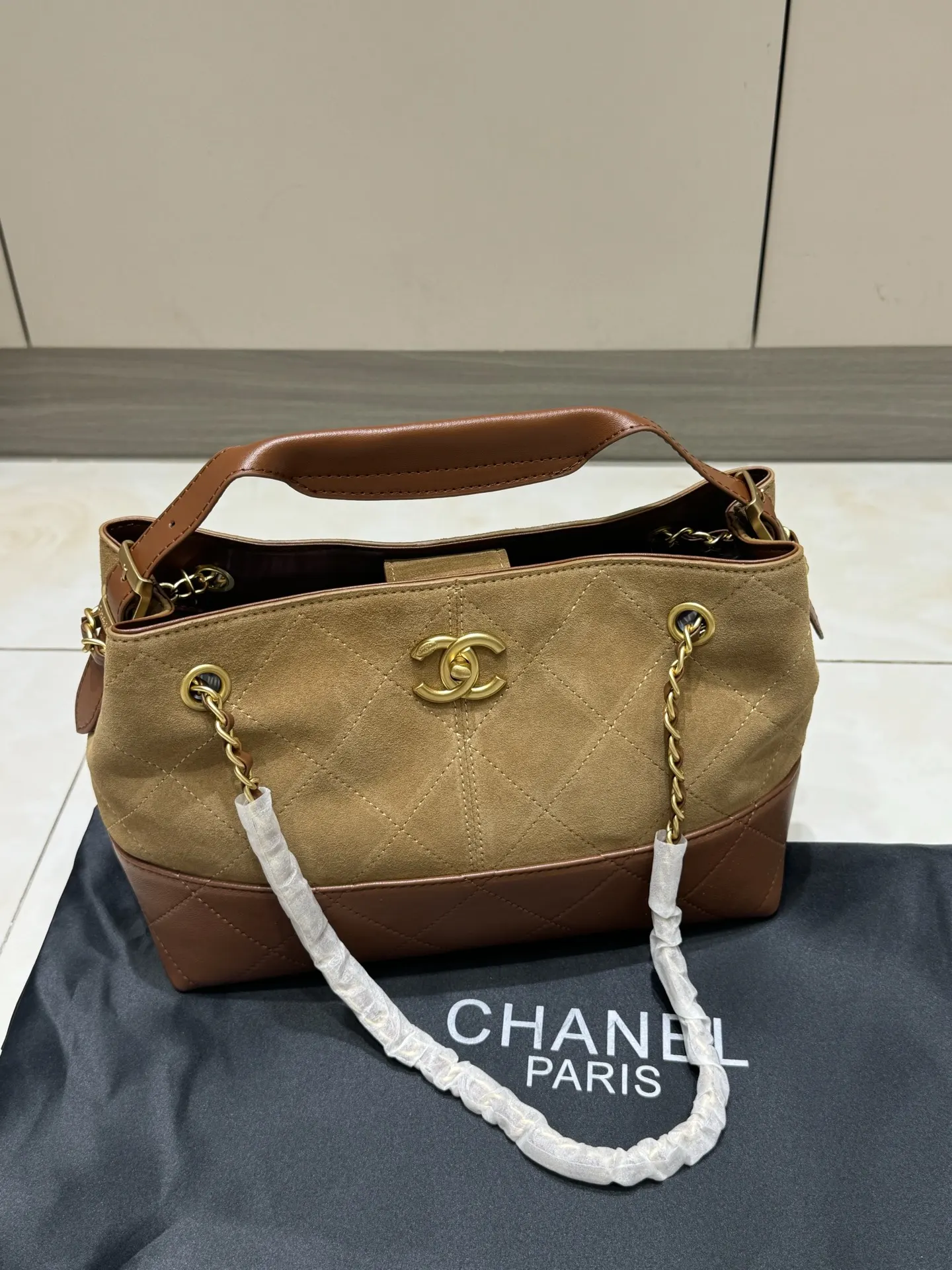 Chanel Quilted Suede & Leather Tote Bag D43017855