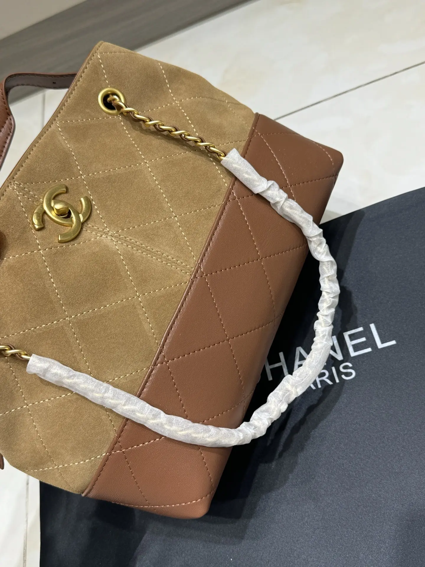 Chanel Quilted Suede & Leather Tote Bag D43017855 — view 4