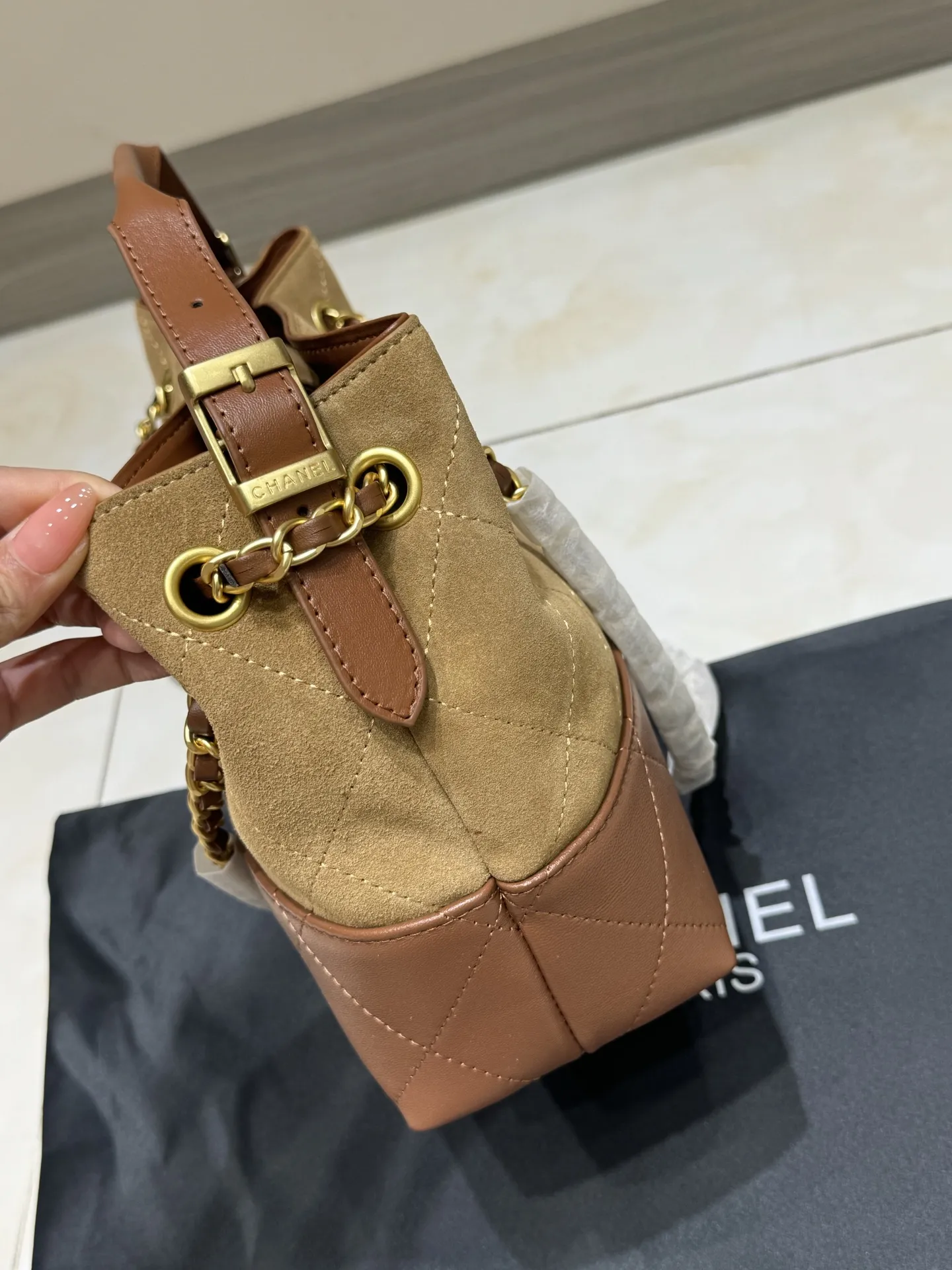 Chanel Quilted Suede & Leather Tote Bag D43017855 — view 5