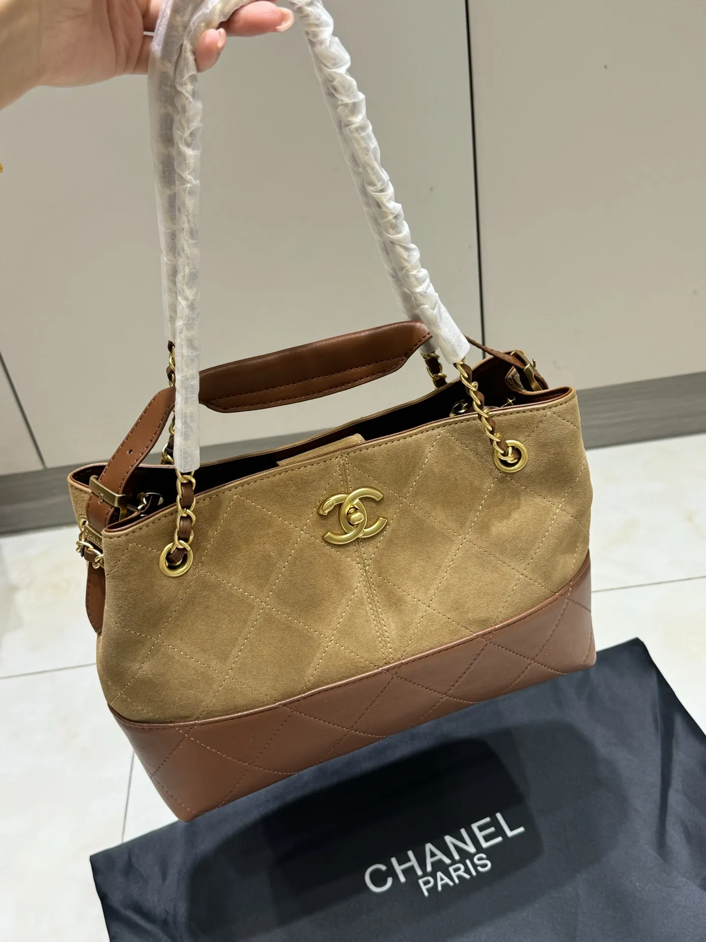 Chanel Quilted Suede & Leather Tote Bag D43017855 — view 11
