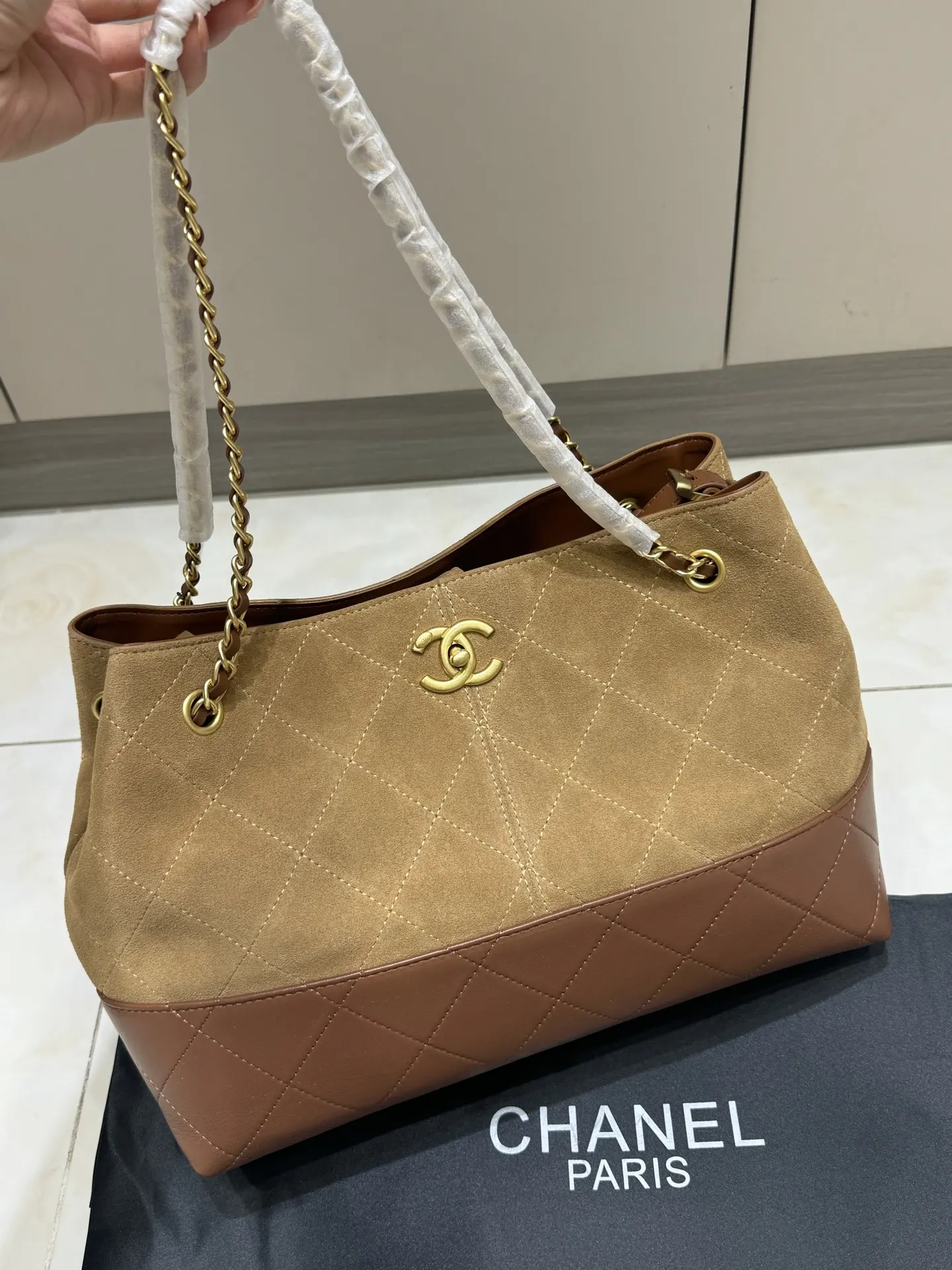 Chanel Suede & Leather Quilted Tote Bag D44517856 — view 2