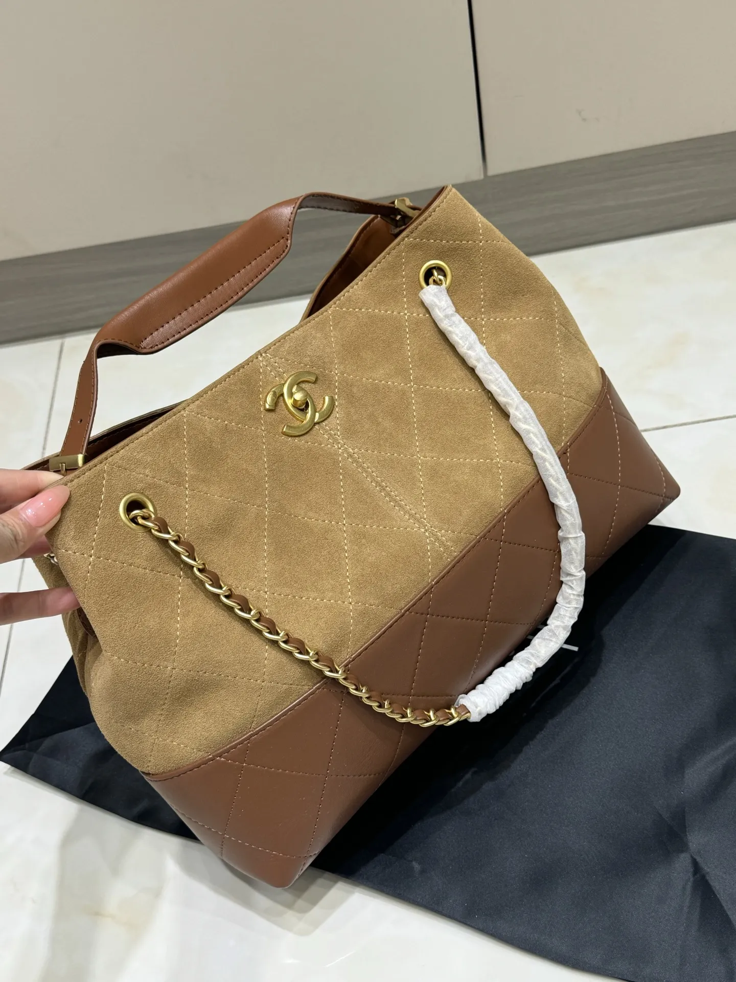 Chanel Suede & Leather Quilted Tote Bag D44517856 — view 4