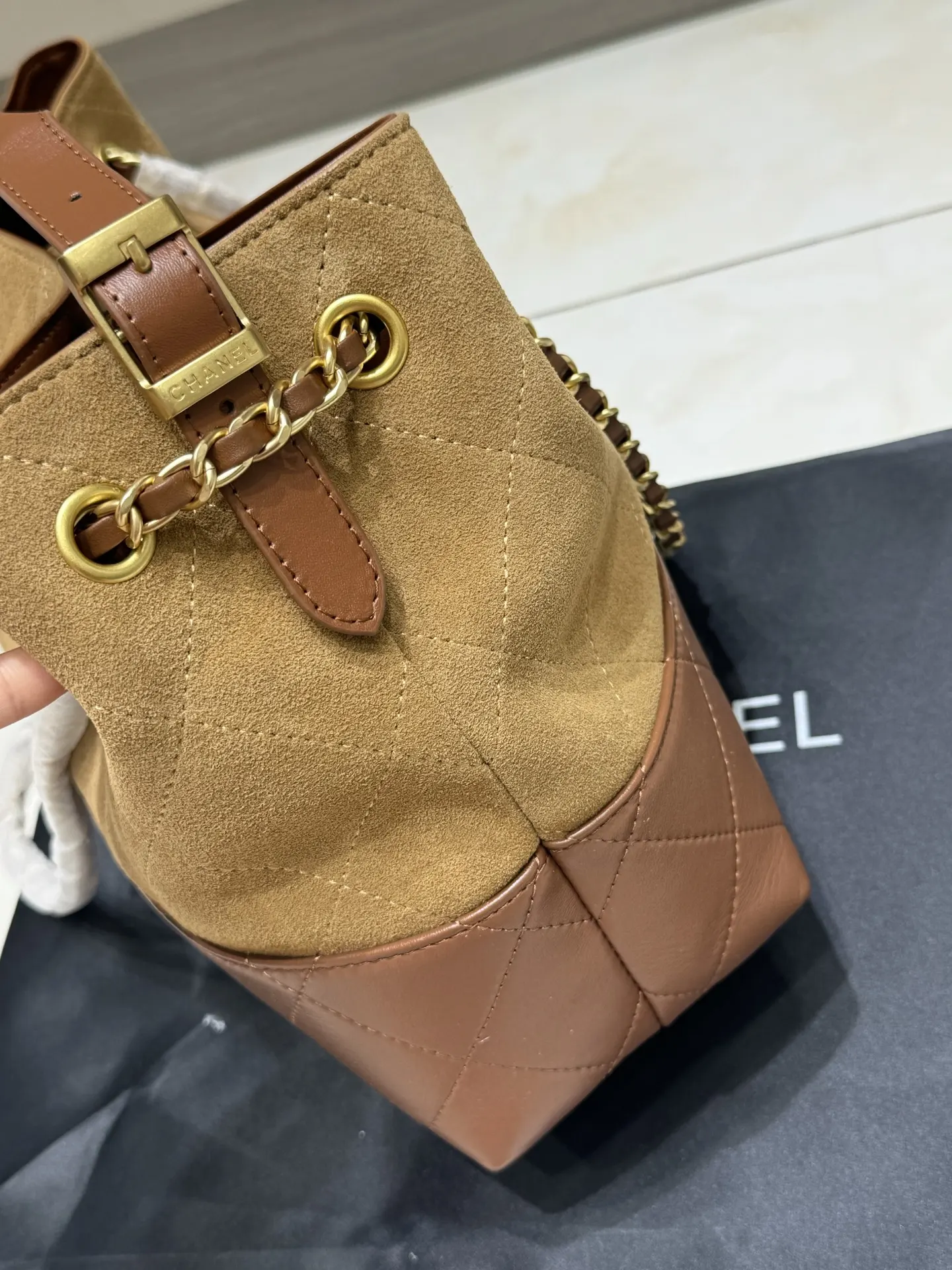 Chanel Suede & Leather Quilted Tote Bag D44517856 — view 6