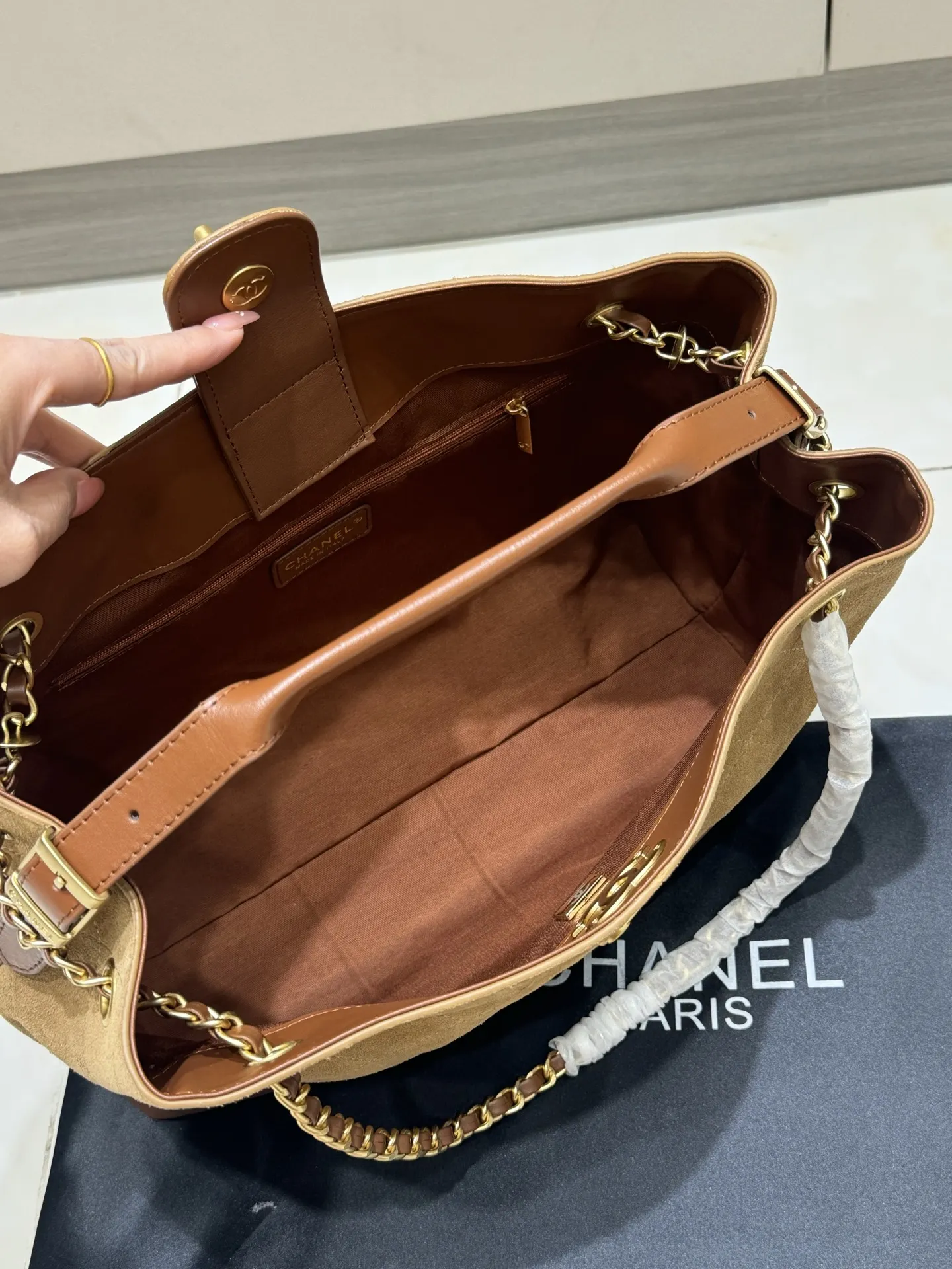 Chanel Suede & Leather Quilted Tote Bag D44517856 — view 9