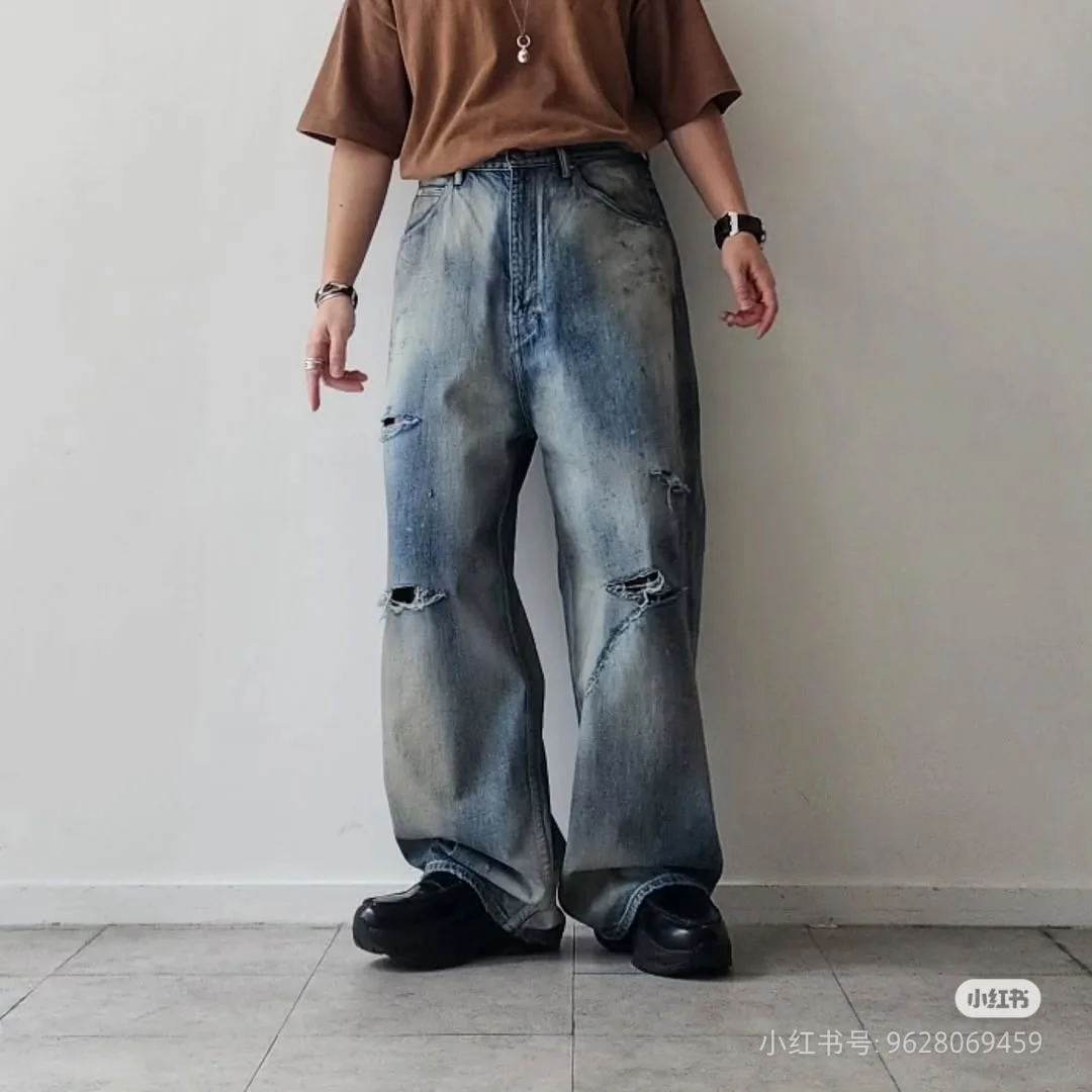 Ancellm Distressed Mud-Dyed Wide-Leg Jeans D21520566 — view 4