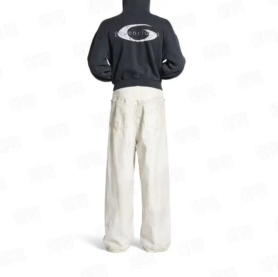Mud-Stained Distressed Wide-Leg Jeans D23518688