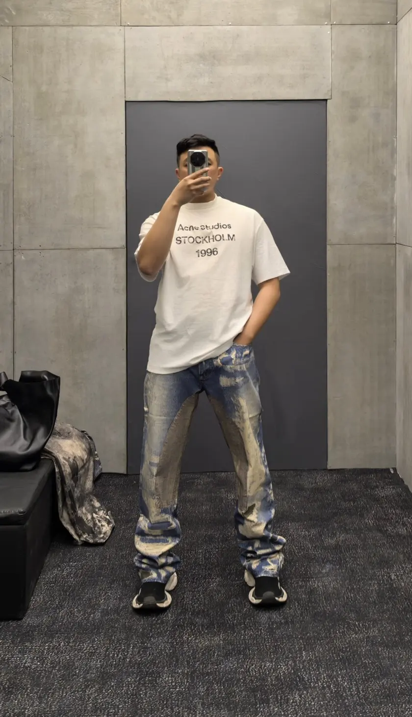 3D-Print Effect Distressed Slim-Fit Jeans D26018626 — view 2