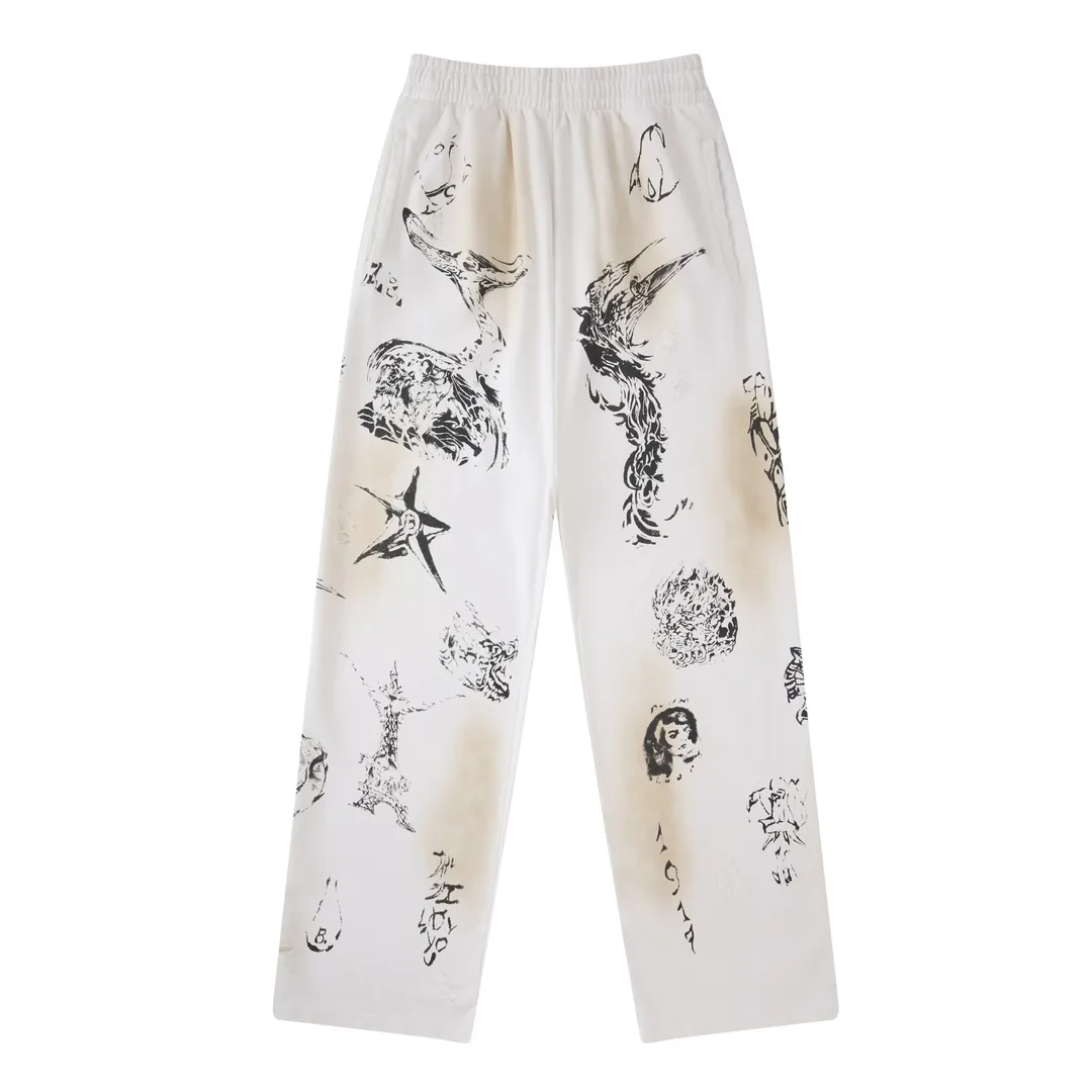 Graffiti Print Distressed Sweatpants D29912593