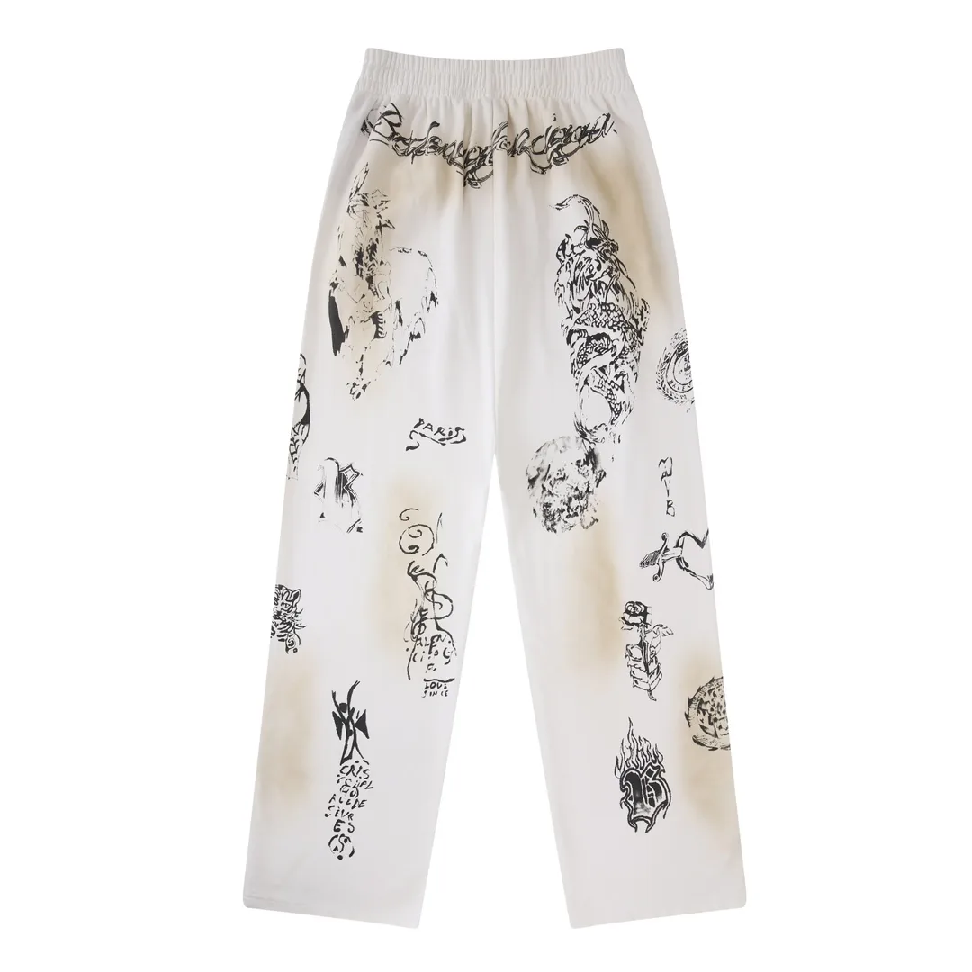 Graffiti Print Distressed Sweatpants D29912593 — view 2
