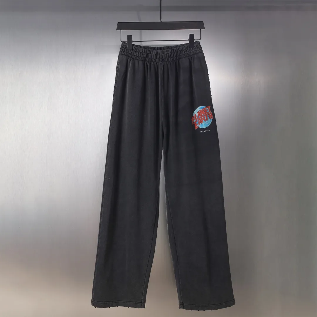 Planet Earth Print Washed Cotton Sweatpants D26518792