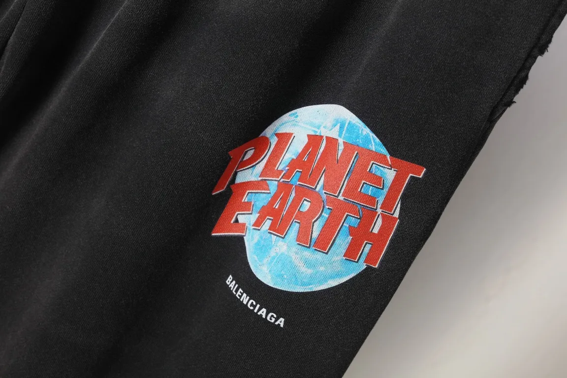 Planet Earth Print Washed Cotton Sweatpants D26518792 — view 3