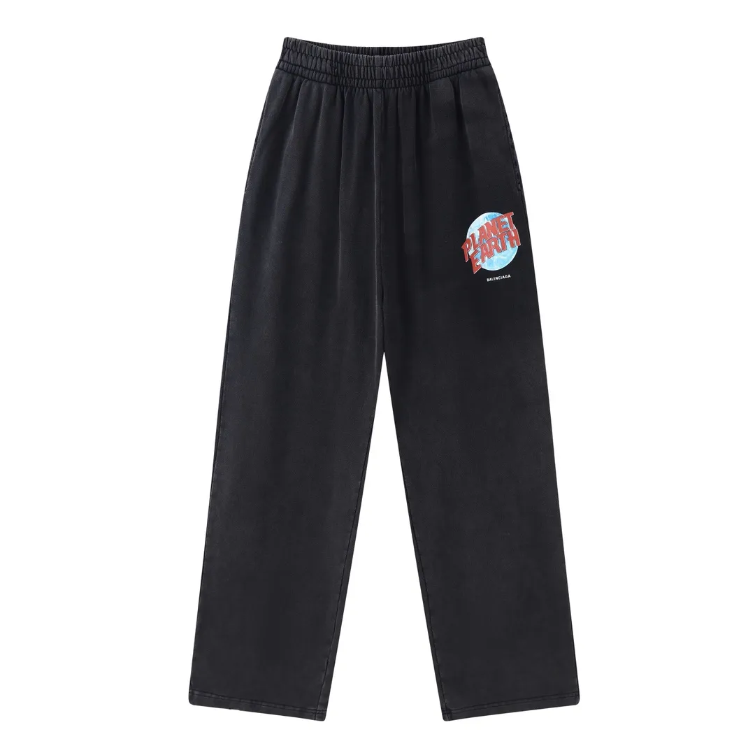 Planet Earth Print Washed Cotton Sweatpants D26518792 — view 10