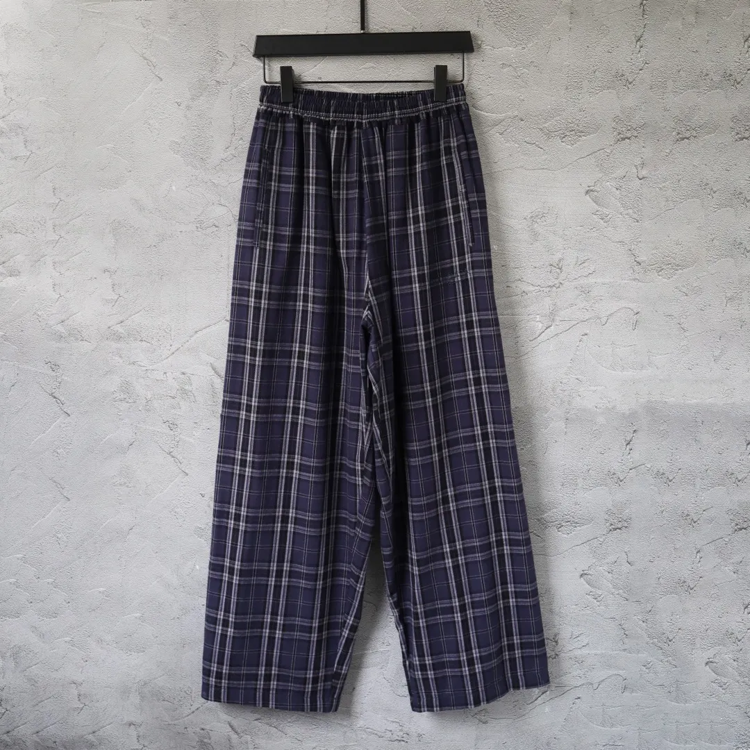 Plaid Embroidered Wide-Leg Trousers D24912551