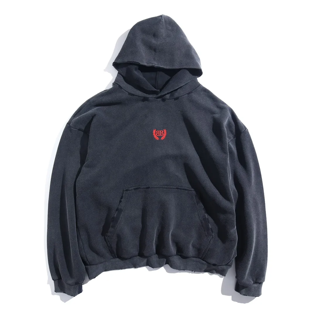 Washed Distressed Logo Embroidery Hoodie D27921286