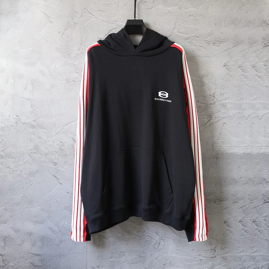 Logo Embroidered Stripe-Sleeve Cotton Hoodie D29921327