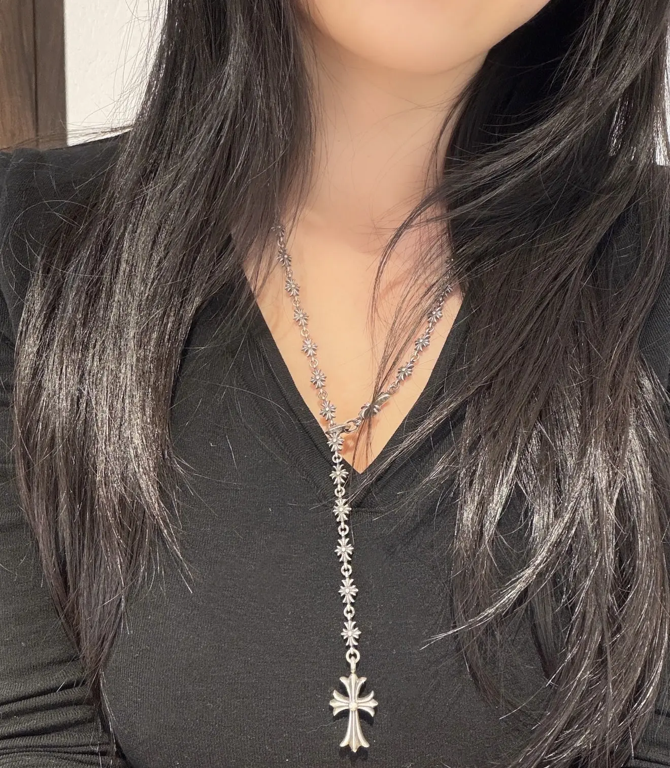 Cross Motif Sterling Silver Adjustable Necklace D132517877 — view 11