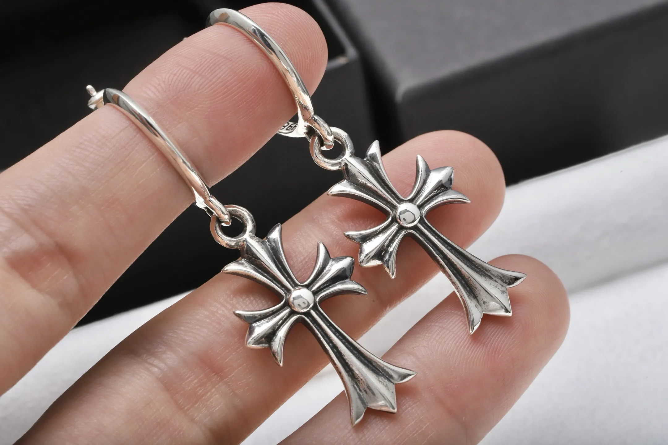 Cross Dangle Hoop Earrings (Sterling Silver) D34017895 — view 5