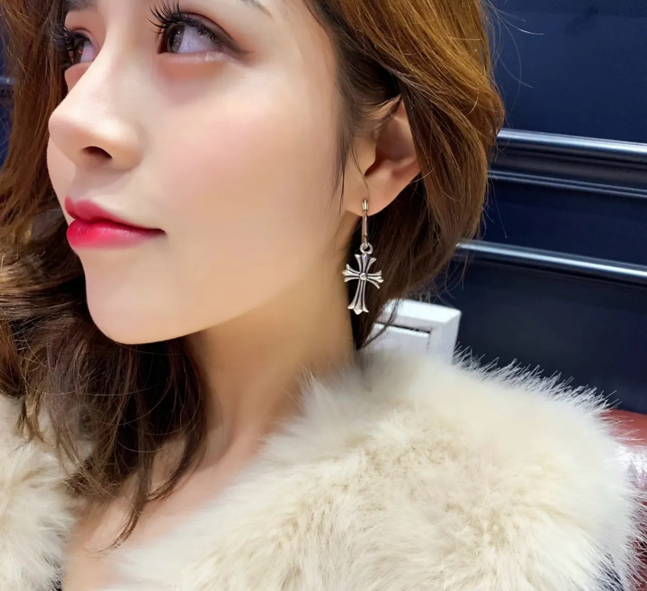 Cross Dangle Hoop Earrings (Sterling Silver) D34017895 — view 8