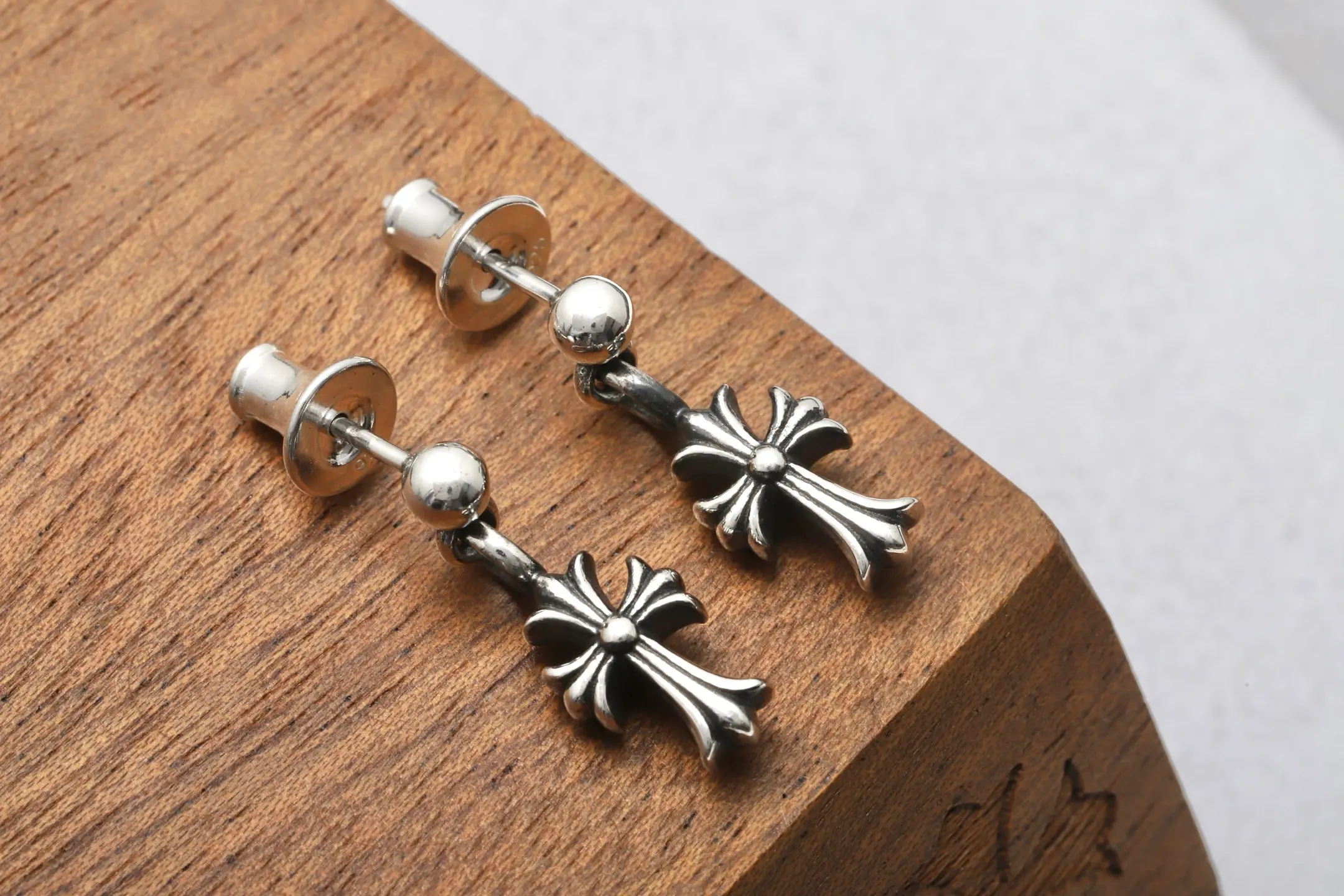Cross Drop Stud Earrings (Sterling Silver) D16517891 — view 3