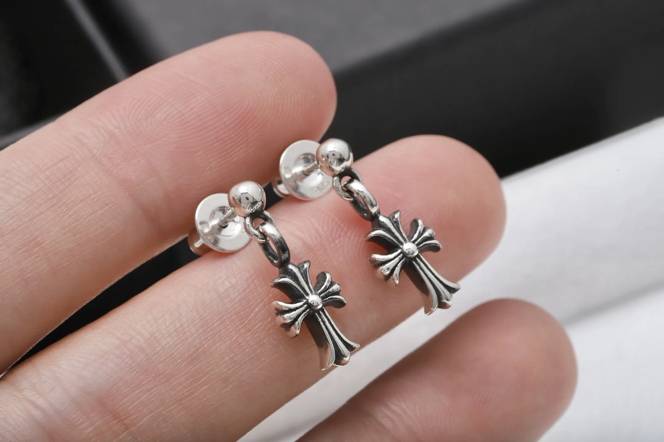 Cross Drop Stud Earrings (Sterling Silver) D16517891 — view 6