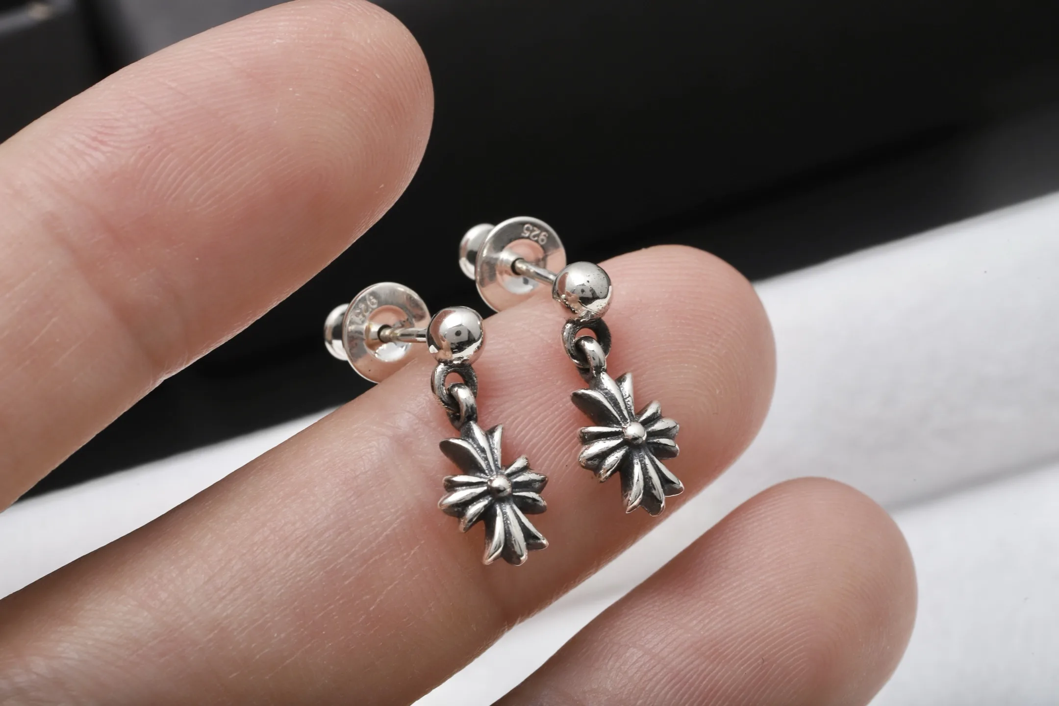 Cross Drop Stud Earrings (Sterling Silver) D15517890 — view 6
